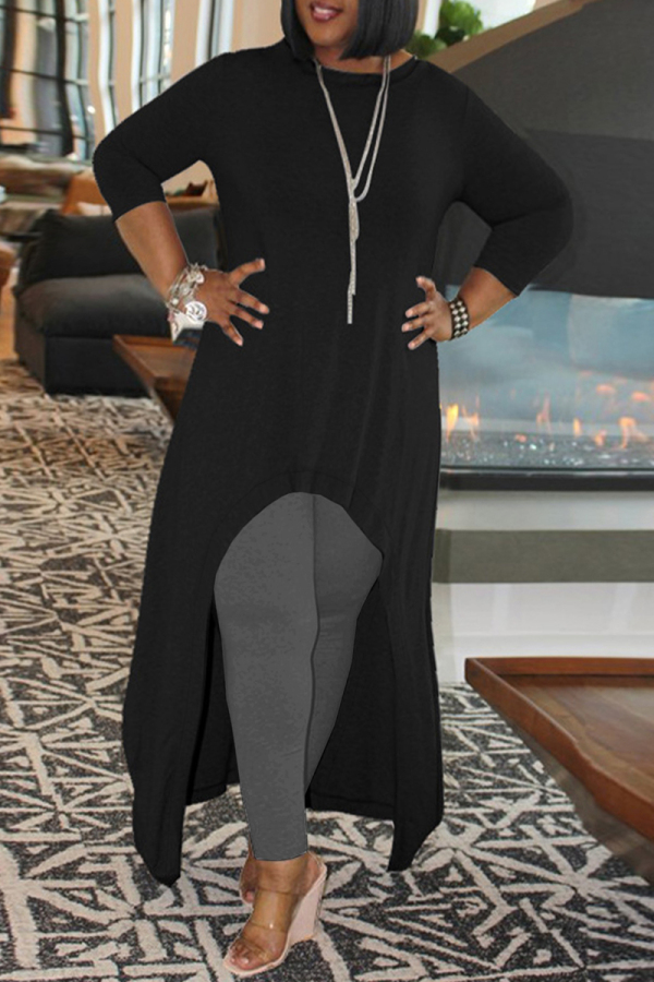 Casual O Neck 3/4 Sleeve Irregular Hem Loose Vacation Maxi T-shirt Dresses