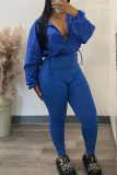 Sportwear Casual Draw String Zipper Turndown Collar Long Sleeve Cropped Jackets And Skinny Pants Two Pieces Sweatpant Set