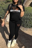 Sportwear Casual Letter Print O Neck Short Sleeve T-Shirt And Skinny Pants Two Pieces Sweatpants Sets