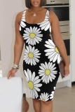 Casual Floral Print U Neck Sleeveless Bodycon Midi Tank Dresses