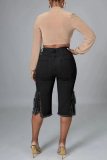 Casual Fringed Trim High Waist Distressed Skinny Ripped Denim Shorts
