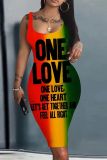 Casual Graphics Print U Neck Sleeveless Vacation Bodycon Midi Tank Dress