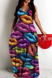 Sexy Graphcis Print Backless Spaghetti Strap Floor Length Vacation Baggy Sundress Slip Maxi Dress