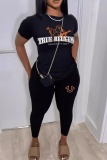 Sportwear Casual Letter Print O Neck Short Sleeve T-Shirt And Skinny Pants Two Pieces Sweatpants Sets