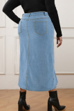 Street Buttons Zipper Irregular Ruffle Hem Wrapped Skirt Vacation Plus Size Denim Midi Skirt