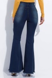 Casual High Waist Boot Cut Distressed Ripped Denim Flare Leg Jeans