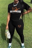 Sportwear Casual Letter Print O Neck Short Sleeve T-Shirt And Skinny Pants Two Pieces Sweatpants Sets