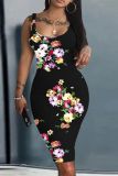 Casual Graphics Print U Neck Sleeveless Vacation Bodycon Midi Tank Dress
