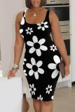 Casual Floral Print U Neck Sleeveless Bodycon Midi Tank Dresses
