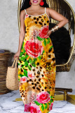 Sexy Floral Print Backless Spaghetti Strap Floor Length Vacation Baggy Sundress Slip Maxi Dress