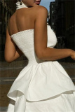 Sleeveless Backless Strapless Ruffle Tiered Hem Cinch Waist Formal Party Evening Tube Mini Dresses