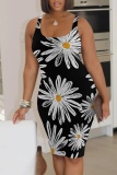 Casual Floral Print U Neck Sleeveless Bodycon Midi Tank Dresses