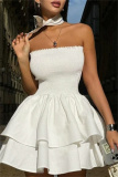 Sleeveless Backless Strapless Ruffle Tiered Hem Cinch Waist Formal Party Evening Tube Mini Dresses