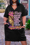 Casual Graphics Print Basic V Neck Short Sleeve Loose Pockets Midi T-Shirt Dress