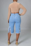 Casual Fringed Trim High Waist Distressed Skinny Ripped Denim Shorts
