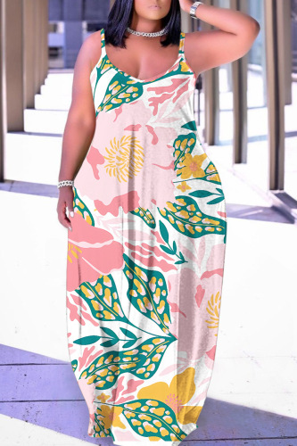 Casual Floral Print Backless Spaghetti Strap Floor Length Vacation Baggy Sundress Slip Maxi Dress