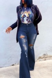 Casual High Waist Boot Cut Distressed Ripped Denim Flare Leg Jeans