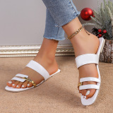 Metallic Slide Sandals Open Toe Slippers Flat Sandals