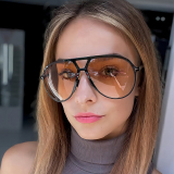 Casual Large Square Frame Sunset Gradient Lenses Metal Gradient Women Sunglasses