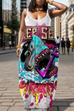 Casual Graphics Print Backless Spaghetti Strap Floor Length Vacation Baggy Sundress Slip Maxi Dress
