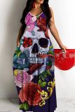Casual Graphics Print Backless Spaghetti Strap Floor Length Vacation Baggy Sundress Slip Maxi Dress