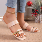 Metallic Slide Sandals Open Toe Slippers Flat Sandals