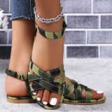 Women's Flat Sole Camouflage Print Sandals Open Toe Slippers Fashionable For Beach Vacation