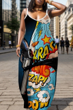Casual Graphics Print Backless Spaghetti Strap Floor Length Vacation Baggy Sundress Slip Maxi Dress