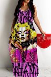 Casual Graphics Print Backless Spaghetti Strap Floor Length Vacation Baggy Sundress Slip Maxi Dress