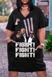 Casual Graphics Print V Neck Short Sleeve Pockets Plus Size T-Shirt Midi Dresses