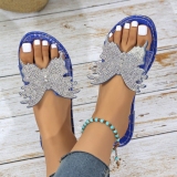 Casual Rhinestone Decor Butterfly Round Slide Sandals Open Toe Slippers