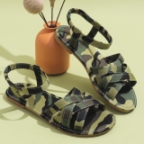 Women's Flat Sole Camouflage Print Sandals Open Toe Slippers Fashionable For Beach Vacation