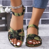 Women's Flat Sole Camouflage Print Sandals Open Toe Slippers Fashionable For Beach Vacation