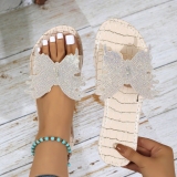 Casual Rhinestone Decor Butterfly Round Slide Sandals Open Toe Slippers