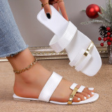 Metallic Slide Sandals Open Toe Slippers Flat Sandals