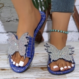 Casual Rhinestone Decor Butterfly Round Slide Sandals Open Toe Slippers