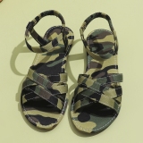 Women's Flat Sole Camouflage Print Sandals Open Toe Slippers Fashionable For Beach Vacation