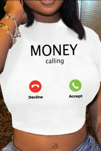 Casual Letter Print O Neck Short Sleeve Slim Fitted Crop T-Shirts