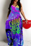 Casual Graphics Print Backless Spaghetti Strap Floor Length Vacation Baggy Sundress Slip Maxi Dress