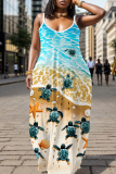 Casual Graphics Print Backless Spaghetti Strap Floor Length Vacation Baggy Sundress Slip Maxi Dress