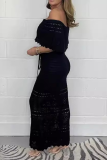 Knitted Flower Print Off Shoulder Flutter Sleeve Hollow Out Weave One Step Skirt Formal Party Evening Bodycon Maxi Dresses