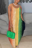 Casual Graphics Print Backless Spaghetti Strap Floor Length Vacation Baggy Sundress Slip Maxi Dress
