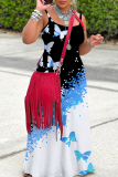 Casual Floral Print Backless Spaghetti Strap Floor Length Vacation Baggy Sundress Slip Maxi Dress