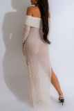 Lace Mesh Print Backless Long Sleeve Off Shoulder High Slit Formal Party Evening Long Bodycon Maxi Dress