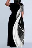 Casual Graphics Print O Neck Short Sleeve Pocket Loose Floor Length Plus Size Maxi T-shirt Dresses