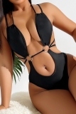 Sleeveless Backless Hollow Out Belted One Piece Swimsuit Vacation Beach Swimwear