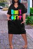 Casual Graphics Print Basic V Neck Short Sleeve Loose Pockets Midi T-Shirt Dress