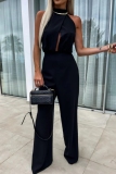 Sleeveless Half A Turtleneck Cut Out Formal Party Evening Office Lady Wide Leg Jumpsuits