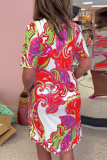 Casual Boho Floral Print V Neck Short Sleeve Vacation Loose Mini Shirt Dress