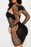 Backless Long Sleeve Hollow Out Party Evening Mesh Bodycon Mini Dresses